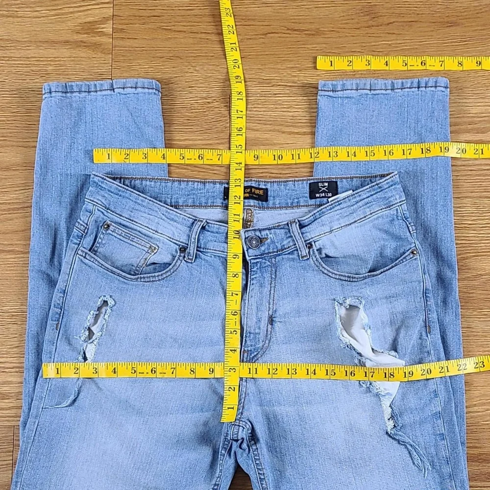 RING OF FIRE 34x28 FADED LIGHT WASH, DISTRESSED, NEW FEEL SLIM MEN'S JEANS